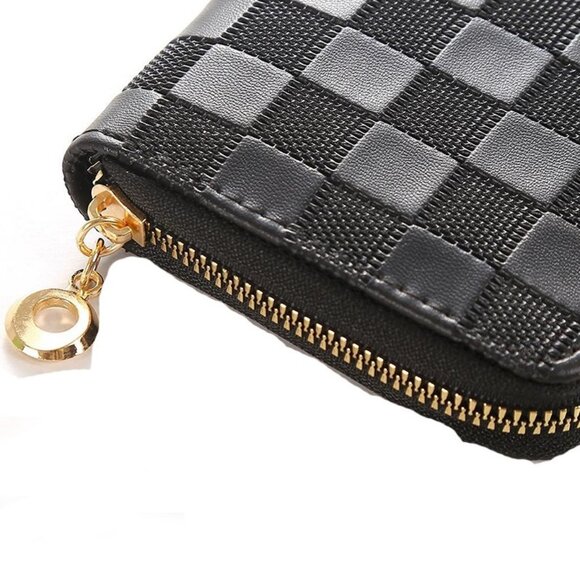 Trendy Vegan Leather Checkered Pattern Zipper Wallet by Zenana - Picture 4 of 16